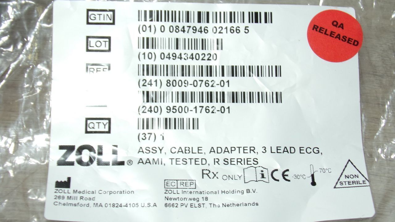 New ZOLL 8009 0762 01 OneStep ECG Leads AHA 3 Lead Only For ZOLL R