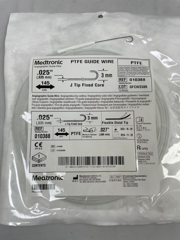 New MEDTRONIC 10388 ANGIOGRAPHIC PTFE GUIDE WIRE FIXED CORE 0 025 X