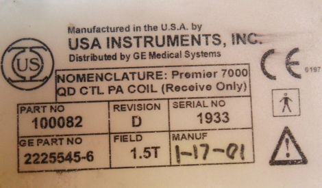 GE 2225545-6, 1.5T USAI CTL MRI Coil