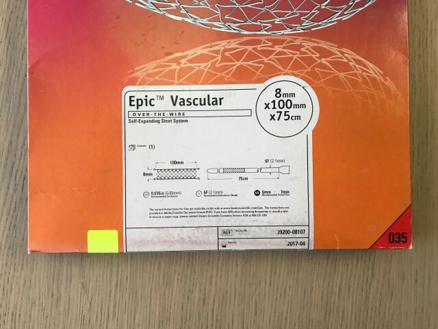 BOSTON SCIENTIFIC 39200-08107 Epic Vascular OTW Self Expanding Stent System 8mm x 100mm x 75cm (X) Stent