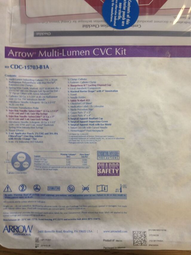 ARROW CDC-15703-B1A Multi-Lumen CVC Kit (X) Catheters