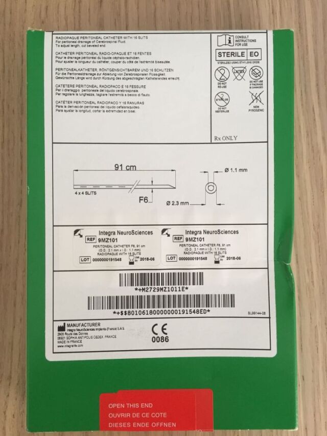 INTEGRA Peritoneal Catheter F6 91cm 2.1mm x 1.1mm (X) 9MZ101