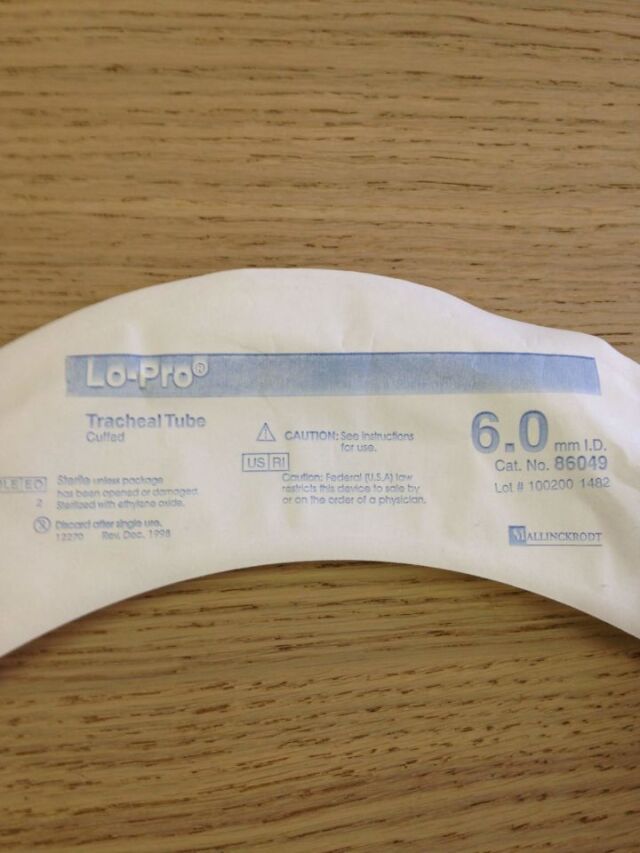 MALLINCKRODT / COVIDIEN Lo-Pro Tracheal Tube Cuffed 6mm (X) 86049