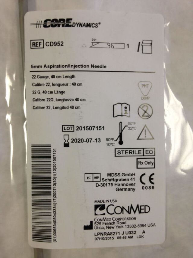 CONMED CD952 Core Dynamics Aspiration/Injection Needle  40cm x 22G(X)