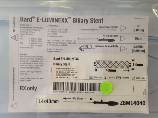 BARD ZBM14040 E-Luminexx Biliary Stent 14 x 40mm, 6F/80cm (X) ZBM14040