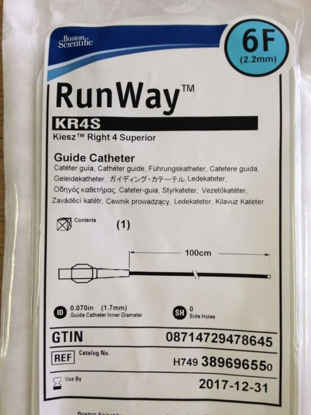 BOSTON SCIENTIFIC RunWay Kiesz Right 4 Superior Guide Catheter 6F x 100cm 38969655