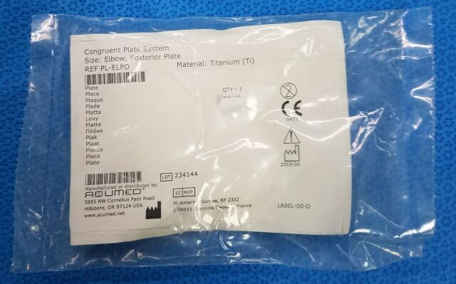 ACUMED PL-ELPO 9 Holes
Titanium
Non Sterile
New Sealed Pckg
Singl