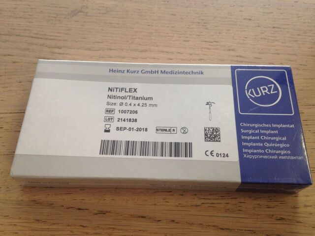 HEINZ KURZ 1007206 Nitinol/Titanium Surgical Implant, 0.4 x 4.25mm (X)