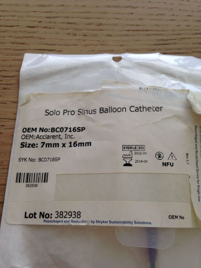 STRYKER BC0716SP Solo Pro Sinus Balloon Catheter, 7mm x 16mm (Reprocessed) (X)