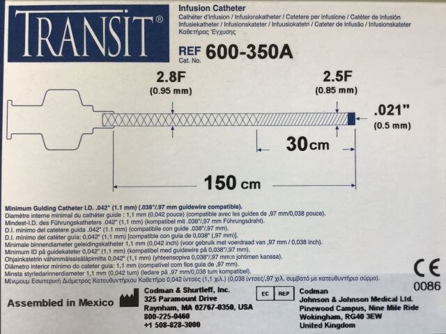 CODMAN 600-350A Transit Infusion Catheter, Exp 01/2020 C2120