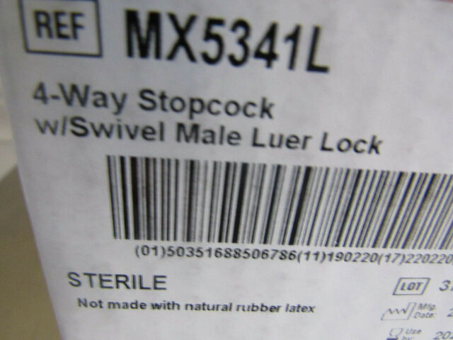 SMITHS MEDICAL MEDEX Smiths Medical Case Qty. of 50 Medex Ref: MX5341L 4-Way Stopcock w/ Swivel Male Luer Lock Exp. 02/2022