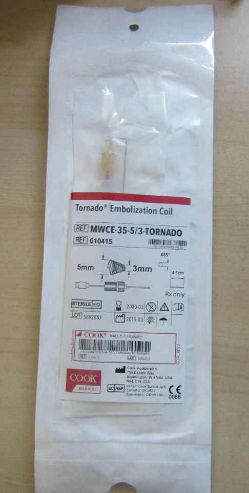 COOK MEDICAL Tornado Embolization Coil  G10415   MWCE-35/3 5mm 3mm  Exp. 03/2020