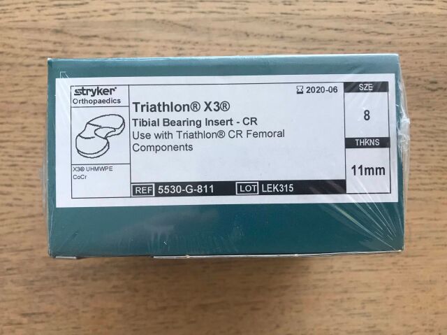 New STRYKER 5530-G-811 Triathlon X3 Tibial Bearing Insert - CR, Size 8 ...