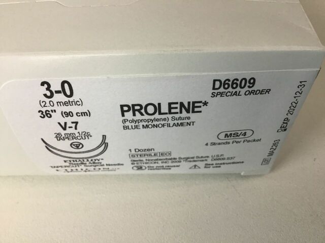 ETHICON D6609 Prolene Blue Monofilament Sterile Suture, Box of 12 Pieces Exp 12/2022 K1320