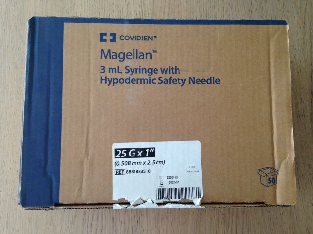 COVIDIEN 8881833510 Magellan 3mL Syringe With Needle Hypodermic Safety Needle, 25G x 1" (50/Box) (X)