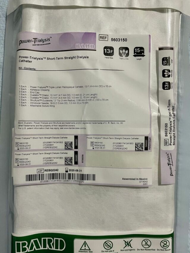 New BARD 5603150 POWER-TRIALYSIS DIALYSIS CATHETER KIT, STRAIGHT 13F X