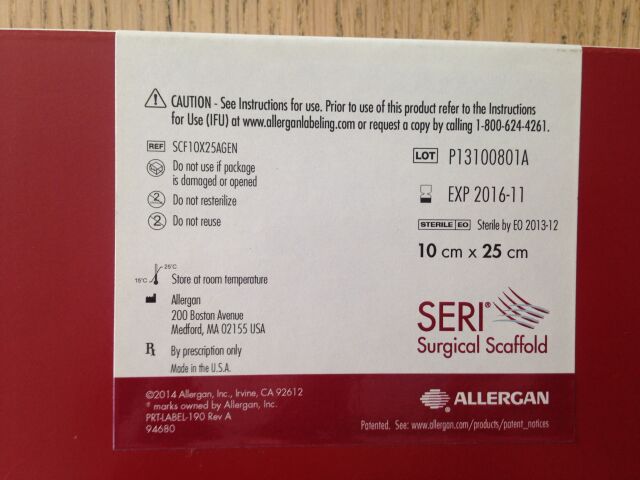 ALLERGAN SCF10X25AGEN Seri Surgical Implant, 10cm x 25cm (X)