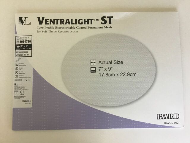 BARD 5954790 Ventralight ST Low Profile Bioresorbable Coated Permanent Mesh, Exp 06/2021 D2321