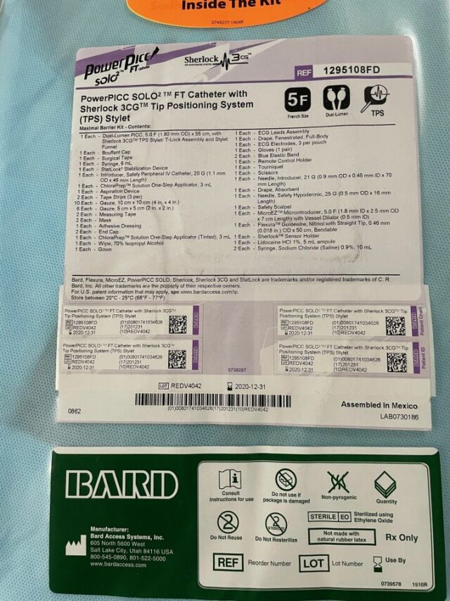 BARD 1295108FD FT Catheter With Sherlock 3CG Tip Positioning System, 5F (X)