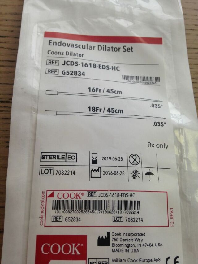 COOK G52834 Endovascular Dilator Set Coons Dilator 16Fr. 45cm (X)