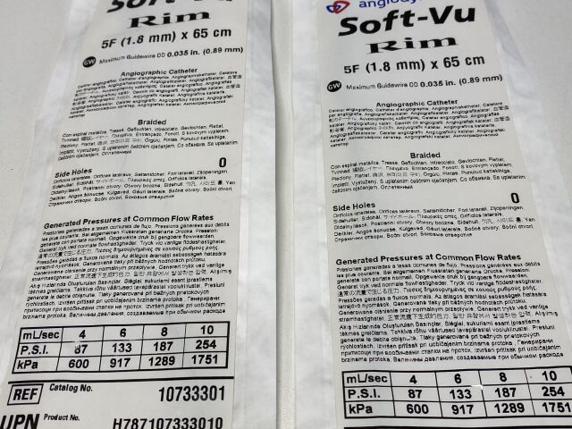 ANGIO DYNAMICS Lot of 2 Soft-Vu Rim 5F (1.8mm)x65cm 10733301   Exp. 12-2020 (#H29) 10733301 Soft-Vu Rim 5F (1.8mm)x65cm