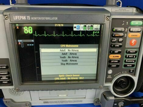 PHYSIO-CONTROL  Lifepak 15 Monitor with Paddles ETCO2 / NIBP / ECG / SPO2 2011 Defibrillator