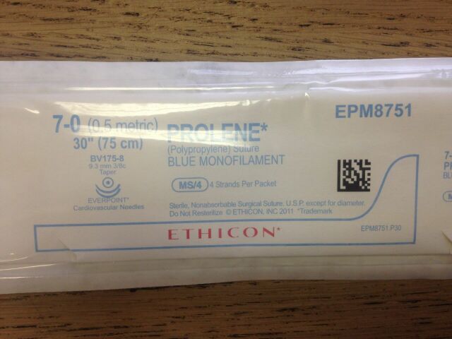 ETHICON EPM8751 Prolene Suture Blue Monofilament 7-0 30in.