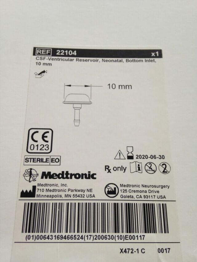 MEDTRONIC 22104 CSF-Ventricular Reservoir, Neonatal, Bottom Inlet, 10mm (X)