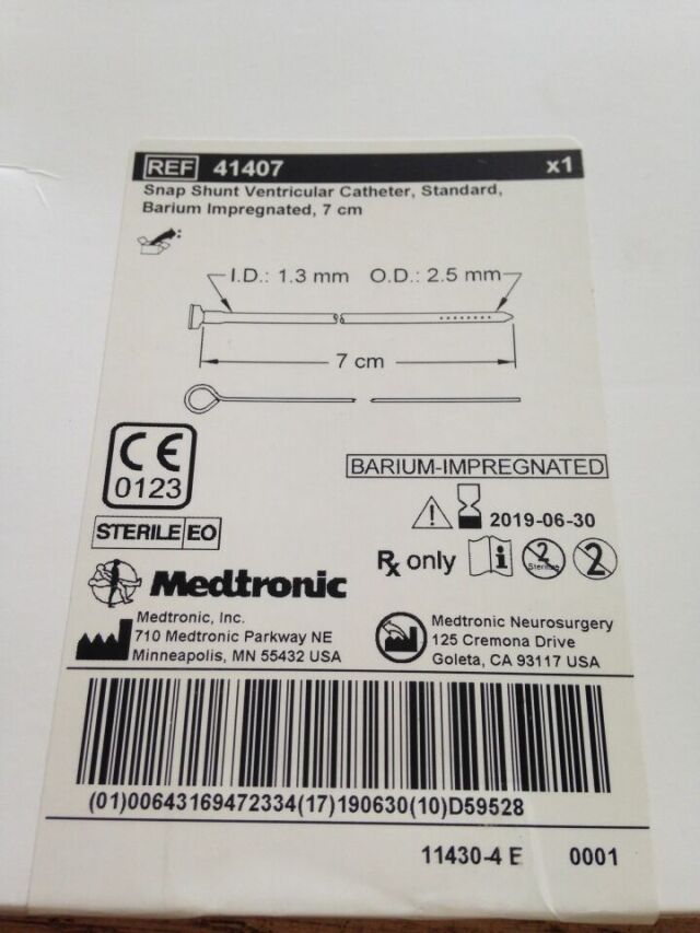 New MEDTRONIC 41407 Snap Shunt Ventricular Catheter, Standard, Barium ...