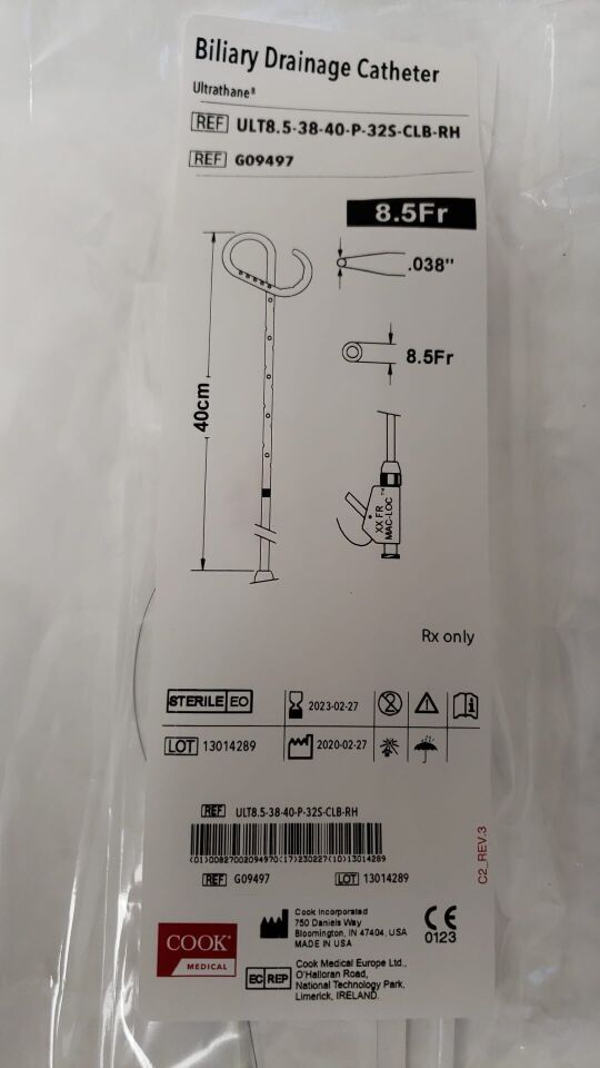 COOK MEDICAL G09497 BILIARY DRAINAGE  CATHETER 8.5F X 40CM, 0.038