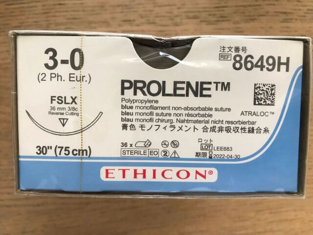 ETHICON 8649H Prolene Polypropylene Blue Monofilament Non-Absorbable Suture, 3-0 (36/Box)(x)