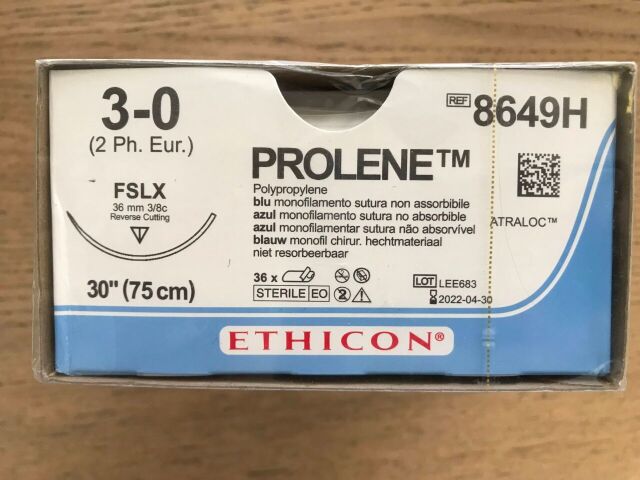 ETHICON 8649H Prolene Polypropylene Blue Monofilament Non-Absorbable Suture, 3-0 (36/Box)(x)