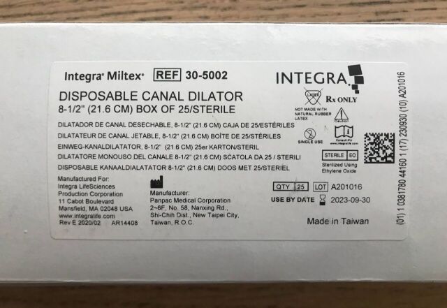 PANPAC MEDICAL Integra/30-5002 Miltex Disposable Canal Dilator 8-1/2in (25/Box)