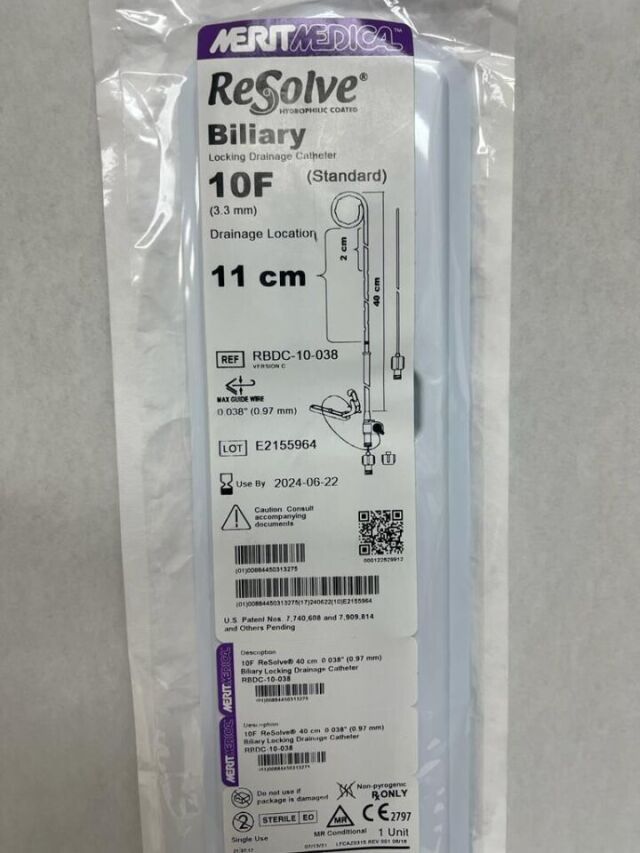 MERIT MEDICAL RBDC-10-038 RESOLVE BILIARY LOCKING DRAINAGE CATHETER, 10F X 11CM