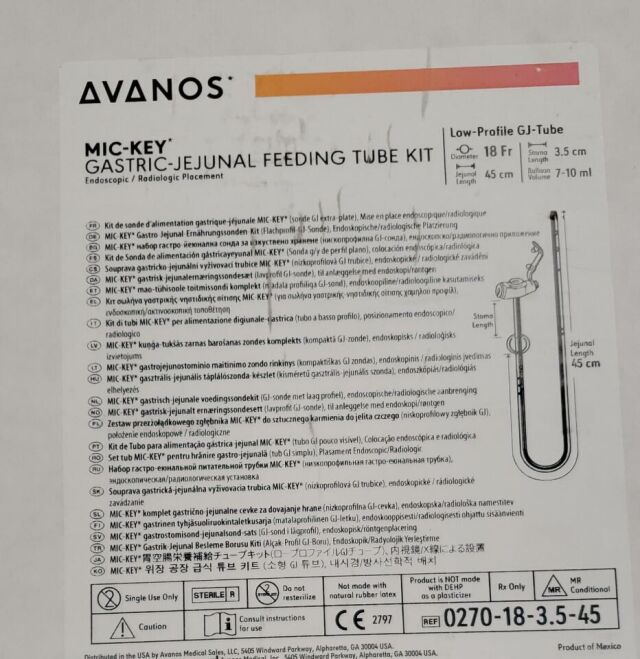 AVANOS MEDICAL 0270-18-3.5-45 Mic-Key Gastric-Jejunal Feeding Tube Kit, Low-Profile GJ-Tube, D18Fr, SL=3.5cm, JL= 45cm, BV=7-10cm, (X)