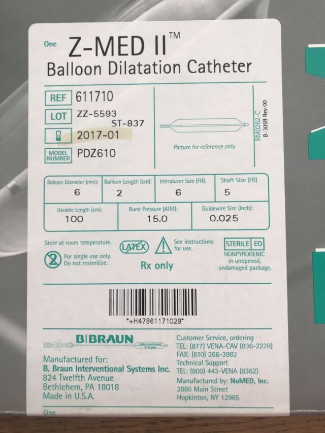 New NUMED /Braun 611710 Z-MED II Balloon Dilatation Catheter 6mm 2cm x ...