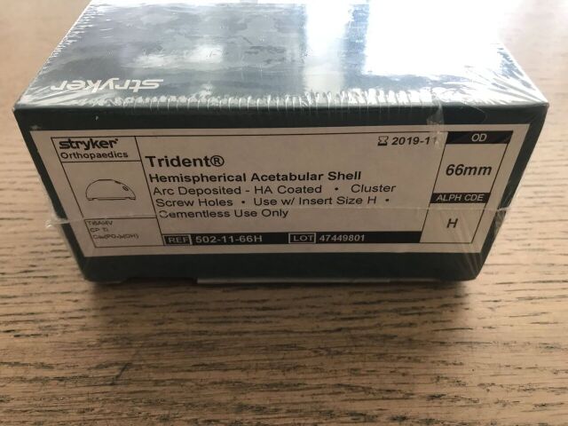 New STRYKER 502-11-66H Trident Hemispherical Acetabular Shell 66mm H (X ...