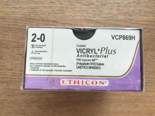 ETHICON VCP869H VICRYL*Plus Antibacterial Undyed Braided Suture 2-0, 27in, CP-2 Reverse Cutting (36/Box)