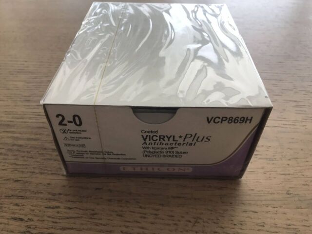 ETHICON VCP869H VICRYL*Plus Antibacterial Undyed Braided Suture 2-0, 27in, CP-2 Reverse Cutting (36/Box)