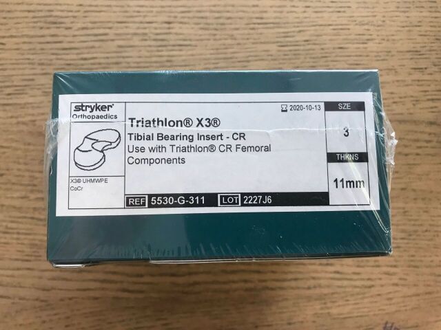 New STRYKER 5530-G-311 Triathlon X3 Tibial Bearing Insert-CR, 3 11mm (X ...