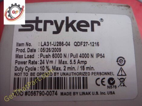 STRYKER QDF27-1216 Foot Section Lift Motor Actuator Assy Tested Beds - Misc.