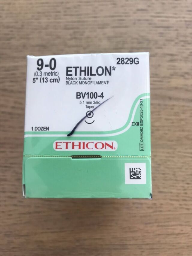 ETHICON 2829G Ethilon Nylon Suture Black Monofilament 9-0, 5in BV100-4 (12/Box)