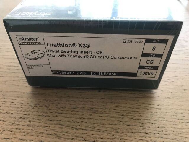 New STRYKER 5531-G-813 Triathlon X3 Tibial Bearing Insert-CS, 8, 13mm ...