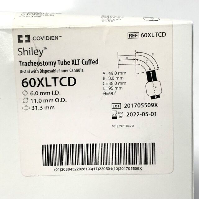 COVIDIEN 60XLTCD REF 60XLTCD, SHILEY TRACHEOSTOMY TUBE XLT CUFFED, EXP 2022-05