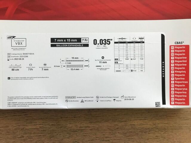 GORE BXA071501A Viabahn VBX Balloon Expandable (Heparin) Endoprosthesis 7F (X)