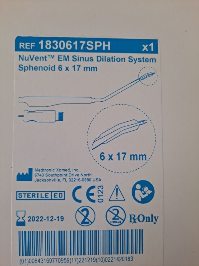 MEDTRONIC 1830617SPH NUVENT EMD SINUS DILATATION SYSTEM  SPHENOID 6 X17mm (X)