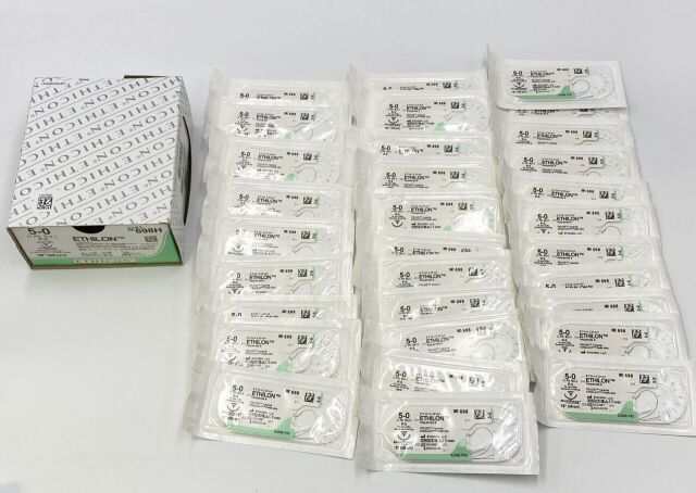 ETHICON 698H Ethilon Polyamide Nylon Suture, P-3 13mm, 3/8 Circle Needle, Size 5-0, Non-Absorbable