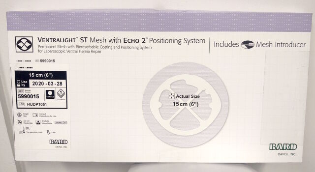 BARD 5990015 Ventralight ST Mesh with Echo 2 Positioning System for Laparoscopic Ventral Hernia Repair - 15cm / 6" (Expired)