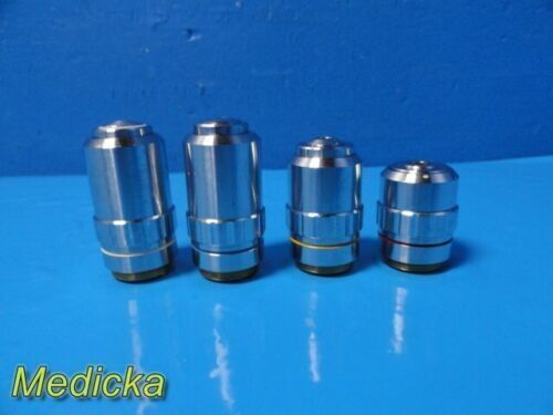 Lot of 4 Microscope Objectives (PL100/1.25, 40/0.65, 10/0.25, 4/0.1)