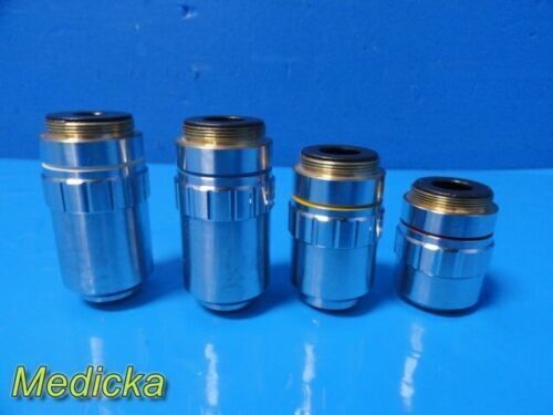 Lot of 4 Microscope Objectives (PL100/1.25, 40/0.65, 10/0.25, 4/0.1)